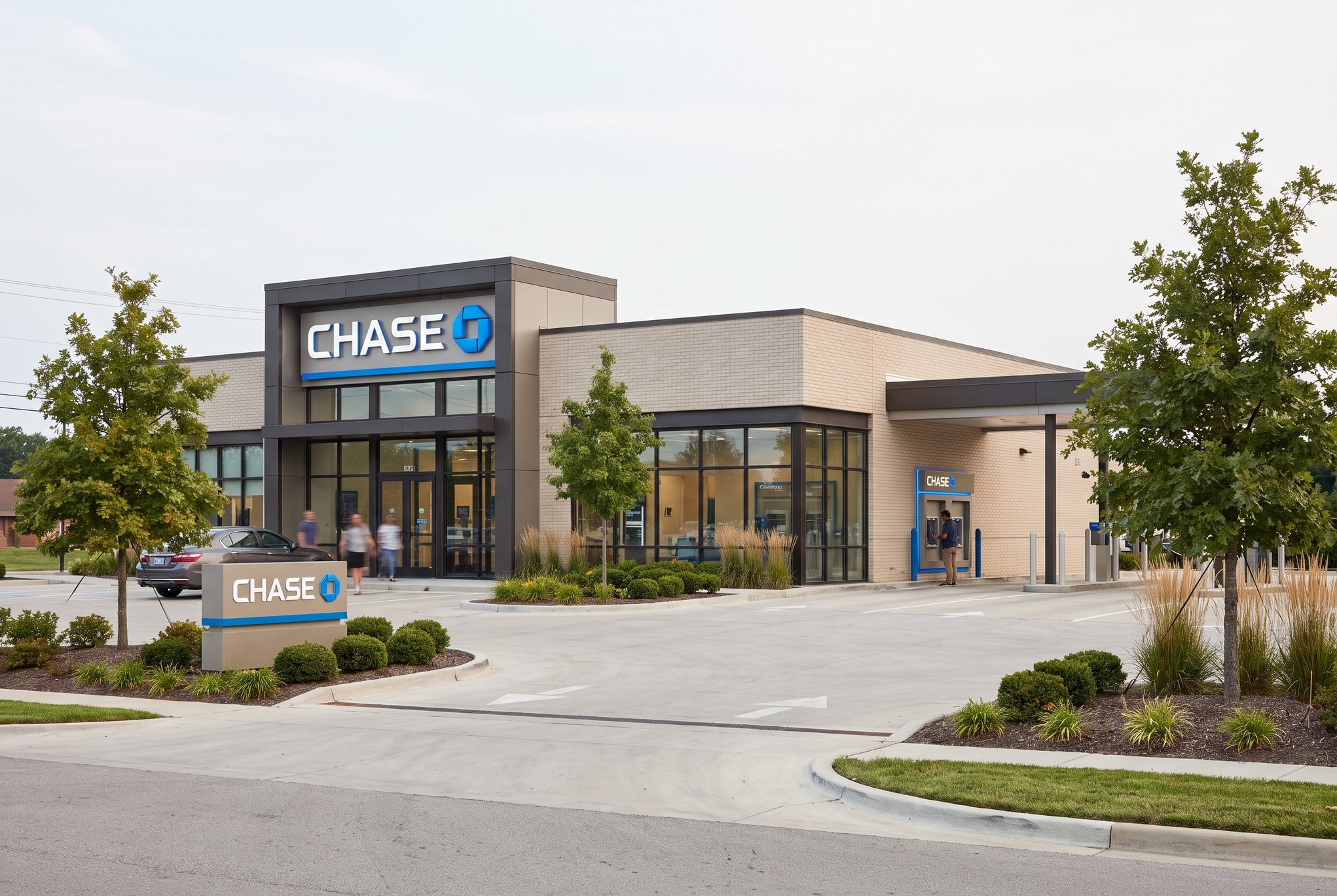 A Chase Bank branch with a drive-up lane.